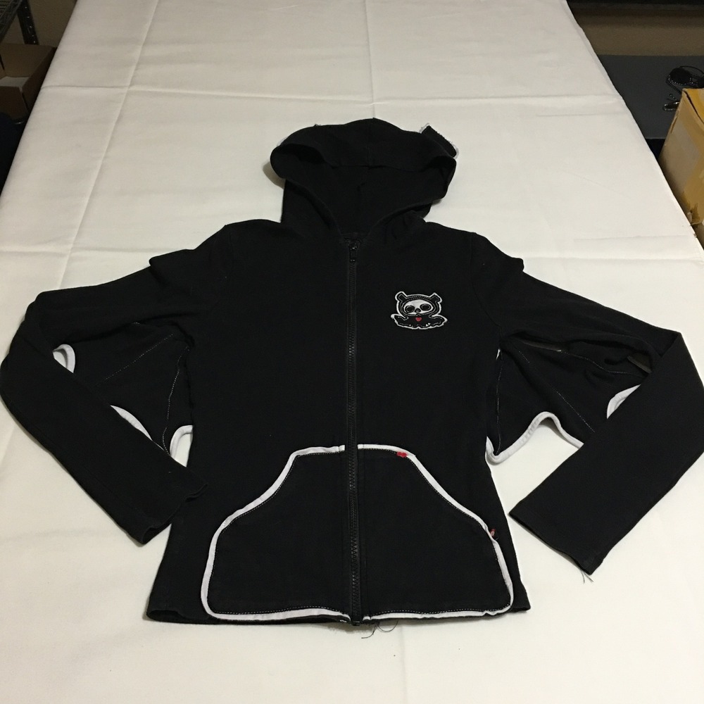 Royal Bones Daang Skelanimals Y2K Zip Up Hoodie XS Black Bat Wing Ears